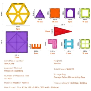 180 PCS Magnetic Building Tiles Set
